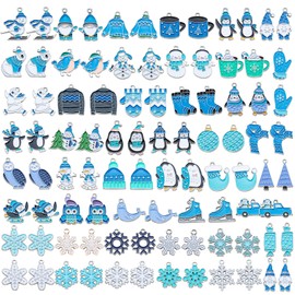 Noverlife 92PCS 46 Styles Winter Charms for DIY Holiday Jewelry Making, Christmas Jewelry Pendants Winter Festival Enamel Charm Pendant, Assorted Snowflake Polar Bear Penguin Charms for Earring Craft