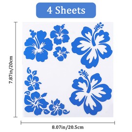 GORGECRAFT 4 Sheets Hibiscus Flower Car Sticker Hawaiian Stickers and Decals Blue Reflective Stickers Waterproof Vinyl Automotive Exterior Decor for SUV Truck Motorcycle Doors Walls Laptop