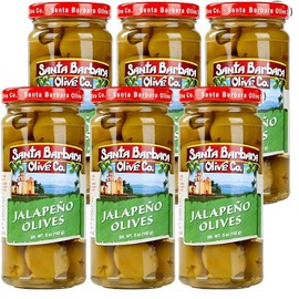 SANTA BARBARA OLIVE CO| Premium Individually Hand Stuffed Cocktail Olives | (5oz jars) (Jalapeno Stuffed) (Pack of 6)