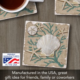 Thirstystone Linen Shells Single Tumbled Tile Stone Coaster with Protective Cork Backing Manufactured in The USA 4" Square, Colorful, Artistiic, Easily Wipes Clean