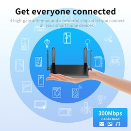 KKH 2.4ghz WiFi Router, Portable Travel Easy Setup Wireless Internet Network Pocket-Sized Long Range Wi-Fi Routers, High Speed up to 300mbps for Hotel Home Smart TV PC Computer Phone Gaming