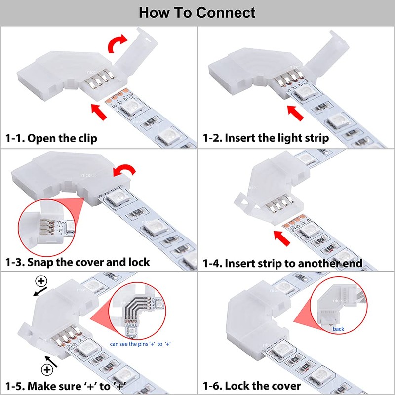 Nicelux 90 Degree Corner 4 Pin L Shape Connector for