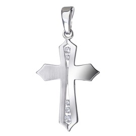 Materia KA-115 Small Cross Necklace 925 Silver with Zirconia Matte Rhodium Plated for Women Children Including Gift Box, Cubic Zirconia