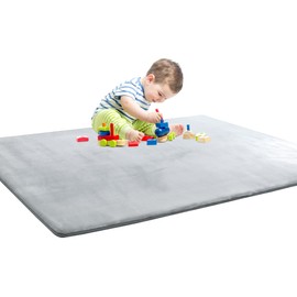 BALAPET Thick Memory Foam 50x50 Play Mat for Playpen, Super Soft Velvet Portable Baby Playpen Mat for Kids Toddler Crawling and Play, Non-Slip Bottom Playmat, Grey