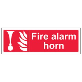 V Safety Fire Alarm Horn - Landscape 300 x 100 mm - 2mm Rigid Plastic Safety Sign