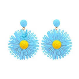 Colorful Sunflower Earrings for Women Summer Large Pendant Colorful Earrings Handmade Braided Rattan Raffia Retro Earrings for Travel Beach Recyclable, Standard, Rattan, No Gemstone