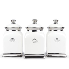 fanquare 30 OZ Cookie Jar, White Kitchen Canisters Set of 3, Farmhouse Porcelain Decorative Jars for Countertop, Ceramic Storage Jar for Coffee, Sugar, Tea Bag