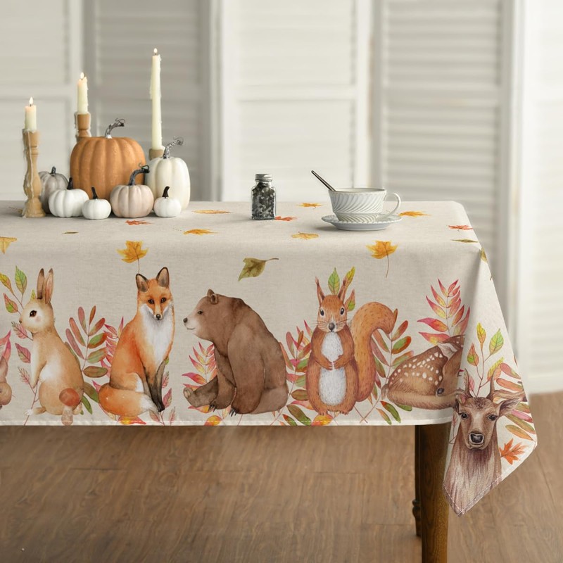 Artoid Mode Deer Squirrels Foxes Animals Leaves Autumn Table Cloth,