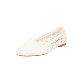 Elara Women's Ballet Flats Comfortable Slip-On Lace Chunkyrayan, White, 40 EU