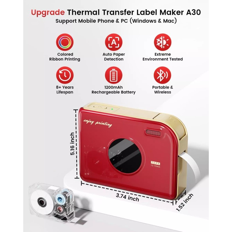 Phomemo A30 Label Maker Mini Bluetooth Label Printer Thermal Transfer
