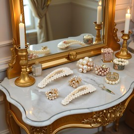 Snap Pearl Hair Clips and Barrettes - Large 3.3 Hair Accessories for Women, Girls, and Children, Ideal for Daily Styling or Party Wedding Long Hair Accessories for Women/Girl