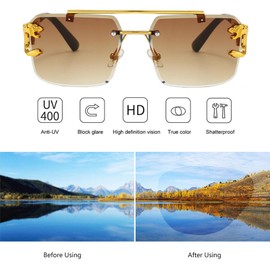 NiaWa Sunglasses for Women Men, Frameless Leopard Head Design, Polarized Lens UV Blocking (Brown Grading Lens)