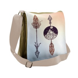 Ambesonne Boho Messenger Bag, Boho Feather Mountain Design, Unisex Cross-body