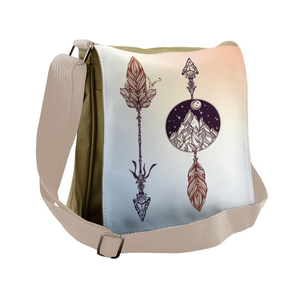 Ambesonne Boho Messenger Bag, Boho Feather Mountain Design, Unisex Cross-body