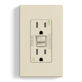 ELEGRP GFCI Outlet 15 Amp, Self-Test GFI Electrical Outlet with Thinner Design, TR Tamper Resistant GFCI Receptacle with Wall Plate, UL Listed, Light Almond, 1 Pack