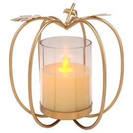 ZpigToor 6.9" Metal Pumpkin Candle Holder with LED Candle,Fall Candle Holder Fall Centerpieces for Dining Table,Coffee Table,Dining Room Decorations