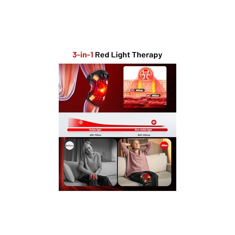 Upgraded PRO Red Light Therapy Knee Brace & 4 Vibration