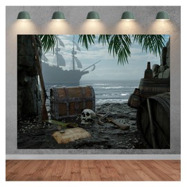 SADFA 7x5ft Vintage Pirate Backdrop Pirate Island Skull Flag Adventure Backdrop Jewelry Box Travel Themed Birthday Party, Baby Shower Photo Studio, Halloween Party Decoration Background
