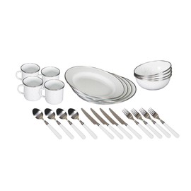 Stansport Deluxe 24-Piece Enamel Tableware Set - White (11220-03)