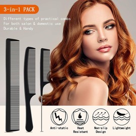 Hairdressing Combs Set, 3pcs Hair Combs Hair Brushes, Pin Tail Comb, Anti Static Fine Tooth Cutting Comb Professional Salon Styling Comb (Fine Tooth Comb Set)