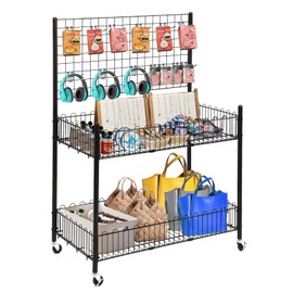 Eastern Tree Metal Display Stand, Grid Wall Shelves Display Cart, Stable Gridwall Panels Display Stand, Grid Wall Rack with Wheels, Extra 8 Pieces Hooks