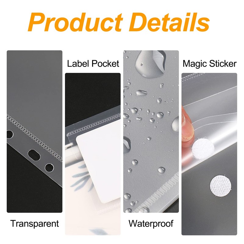 Fousenuk 24 x A4 Document Folder, Transparent Document Bag with