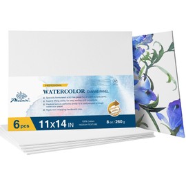 PHOENIX Watercolor Canvas Boards for Painting - 11x14 Inch/6 Pack, 100% Cotton Water Color Canvas Panels, 8 Oz. / 260g White Blank Medium Texture Flat Canvases for Water Based Paints