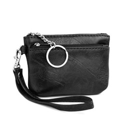 Carteras Mujer Pequeño Monedero Cuero PU Suave Billetera Portafolios con Llavero Cremallera, Tarjeteros Delgada Chicas Dama Mini Bolsillo con Muñequera Desmontable Key Bag (Negro)
