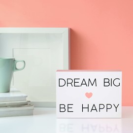 SANY DAYO HOME Dream Big Be Happy 7 x 5 inches Colorful Wooden Box Sign with Inspirational Saying for Home and Office Decor
