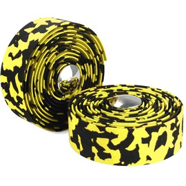 KINGOU Black & Yellow Camouflage EVA Road Bike Handlebar Tape with Bar Plugs - 2PCS Per Set