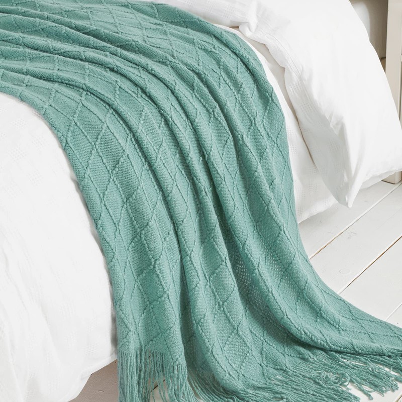 BOURINA Textured Solid Soft Sofa Throw Couch Cover Knitted Decorative