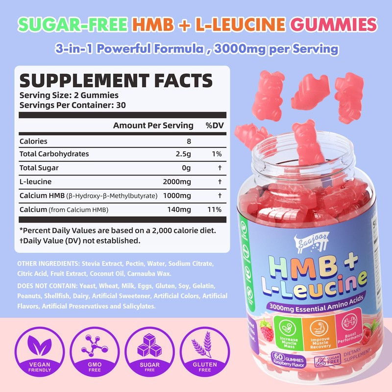 HMB and L-Leucine 3000mg with Calcium Gummies - Muscle Support