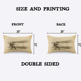 TKS MITLAN Old Vintage Airplane Throw Pillow Case Cushion Cover Air Travel with Biplane at Airfield Retro Aviation Aircraft Linen Couch Bed Sofa Car Waist Cushion Cover 12 x 20 inch
