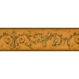 CONCORD WALLCOVERINGS ™ Wallpaper Border Vintage Pattern Floral Ornament Leaves Swirls for Living Room Dining Area Bedroom, Orange Green, 15 ft by 7 in KM7747B