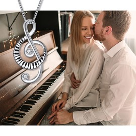 DAOCHONG Music Necklace Sterling Silver Piano Musical Note Necklace Treble Clef Music Jewelry for Women Music Lover