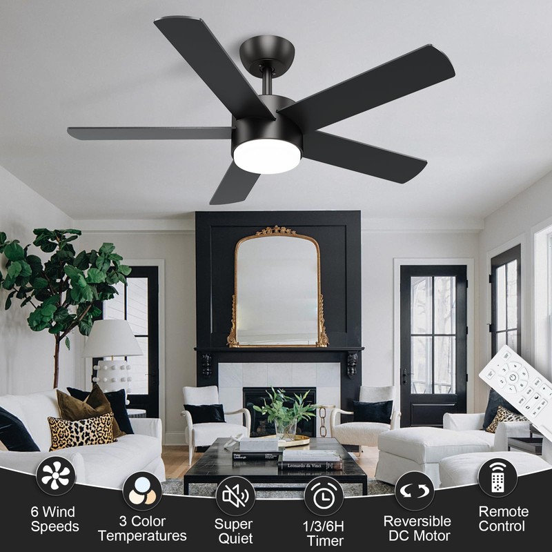 POCHFAN 42 inch Black Ceiling Fans with Lights and Remote