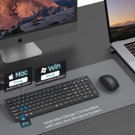 JOYACCESS Upgraded 2.4GHz Wireless Keyboard Mouse Combo, Ergonomic and Dustproof Wireless Computer Keyboard Compatible with Win 7/8/10, MacBook Pro/Air, Laptop, PC - Black