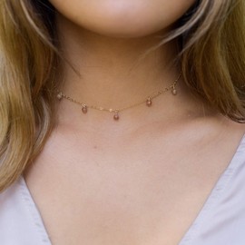 Sunstone Bead Drop Choker in 14k Gold Fill