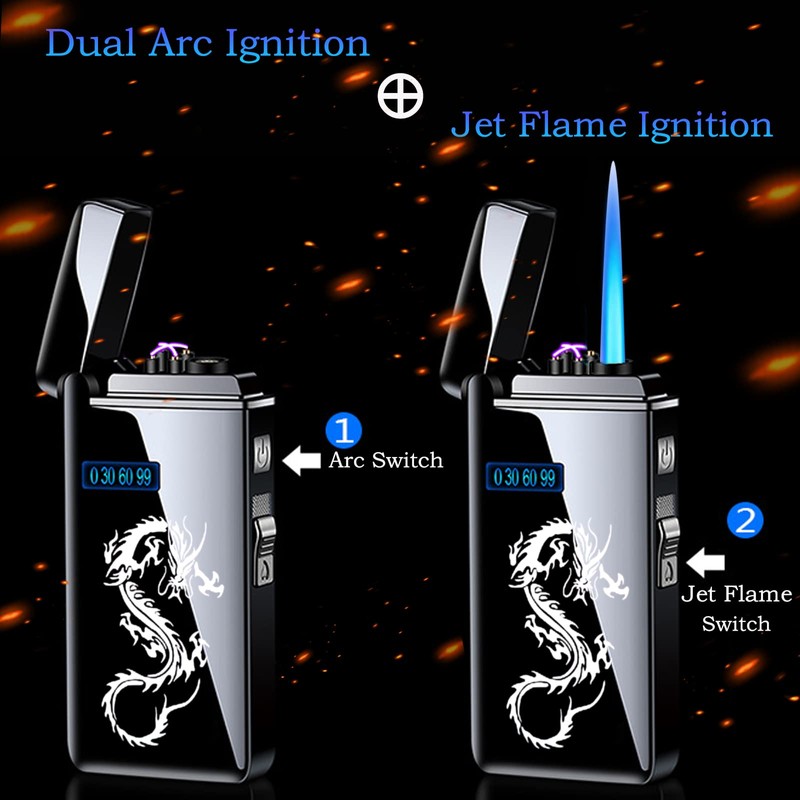 Dragon Arc Lighter - Jet Flame Torch, 2-in-1 USB Rechargeable