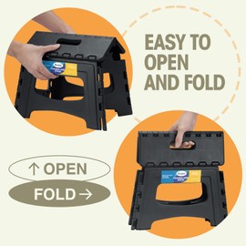 Korpai Upgrade 9" Folding Step Stool for Adults and Kids Holds Up to 300 lbs,Non-Slip Folding Stools with Portable Handle, Compact Plastic Foldable Step Stool for Bathroom, Kitchen,Black,1 PC