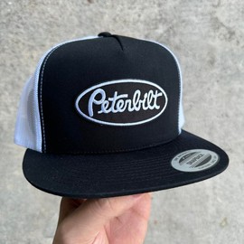 Peterbilt Vintage Snpaback Trucker Hat Mesh Back Yupoong 6006 trucker hat:_Black/White