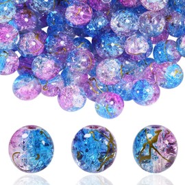 100Pcs 10mm Crackle Glass Beads for Jewelry Making - Round Spacer Crystal Beads Bulk, DIY Craft Supplies for Necklace Bracelet Earrings (Rose red & Blue)