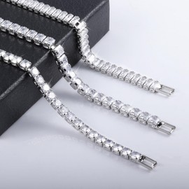 LANCHARMED Silver Tennis Bracelets for Women Set 3 PCS 4MM 5MM Mixed Cubic Zirconia Classic Tennis Chain Bracelet for Men Fashion Jewelry (6.9")