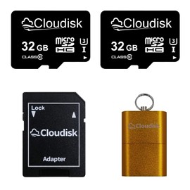 Cloudisk - Paquete de 2 tarjetas micro SD de 32 GB de memoria flash micro SDHC con adaptador SD y lector de tarjetas, C10, A2, U3, UHS-I (32 GB)