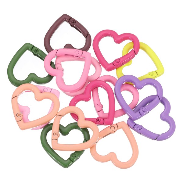 uxcell 15Pcs Heart-Shaped Trigger Snap Clip Keyrings Spring Buckle Snap
