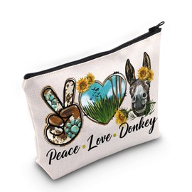 LEVLO Divertida bolsa de maquillaje de burro con girasol, regalo para los amantes de los burros, la paz, el amor, el burro, bolsa con cierre, bolsa de burro, Peace Donkey, Bolsa de cosméticos