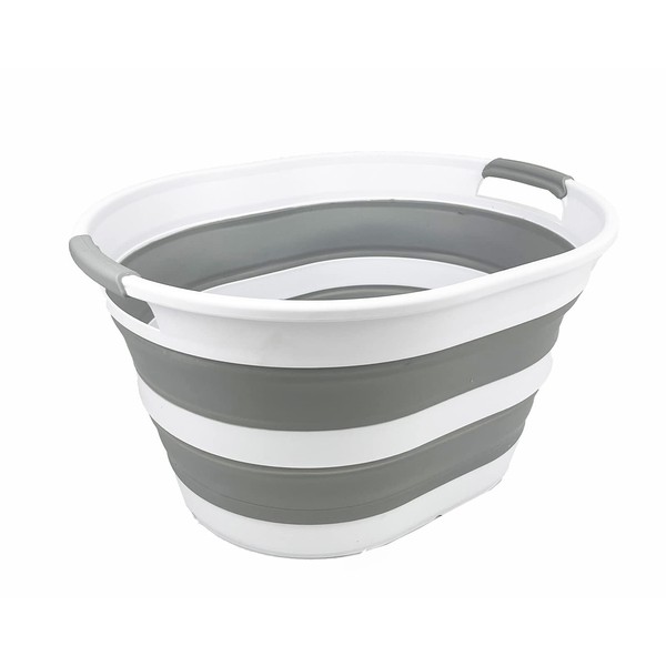 SAMMART Collapsible Laundry Basket (23L Collapsible Laundry Basket (White/Grey))