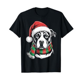 Pitbull Dog Xmas Santa Hat Scarf Christmas Costume T-Shirt