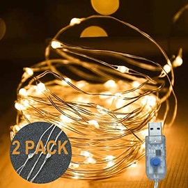 Fairy Lights Plug in 2 Pack, 8 Modes 40ft 120 LED Firefly Twinkle String Lights, USB Mini Small Cute Christmas Tree Twinkling Lights for Indoor Bedroom Party Wedding Valentines