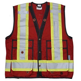 Viking Men's Open Road Surveyor Safety Vest - Class 2 Reflective Polyester Twill with 14” Zippered Pack on Back, Plentiful Pockets, Red - 4X-Large